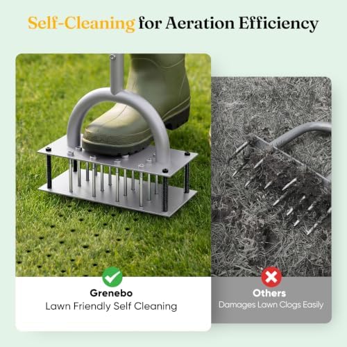 Grenebo Lawn Aerator Tool with 16 Spikes, Manual Yard Aerator, Gray - Image 6