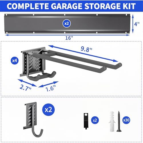 Garage Tool Organizer Wall Mount, 32 Inch Heavy Duty Garden Tool Organizer Storage System, Easy Install with 6 Adjustable Straight Hooks, for Garage, Basement, Shed, Workshop, Black, Steel - Image 7