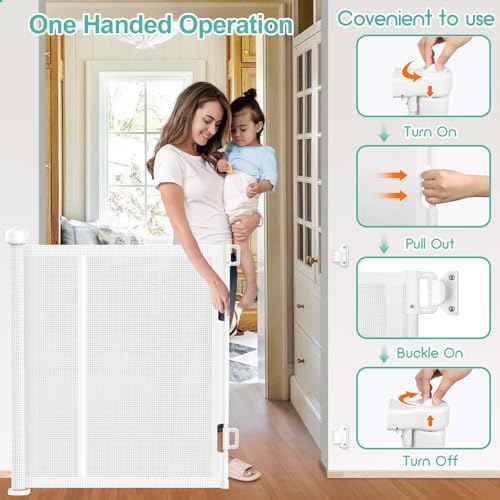 EZIGO 120 Inch Retractable Baby Gates Extra Wide Reinforced Baby Dog Gate - Image 5