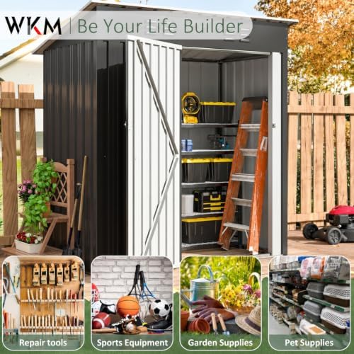 WKM 5X3 FT Outdoor Storage Shed Black - Image 5