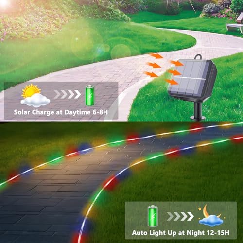 Solar Rope Lights, 66ft 200LED Solar String Lights, 8 Modes, Waterproof - Image 4
