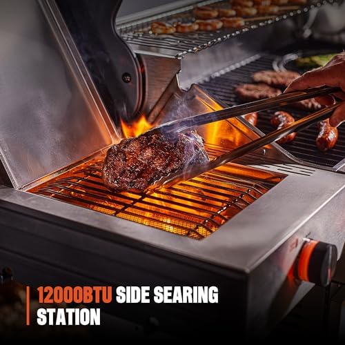 Monument Grills 6+1 Burner Smart Tech Propane Gas Grill with Cover and Rotisserie Kit, Denali 605Pro Stainless Steel Grill 78,000 BTU Outdoor Patio Barbecue Grill with Side Sear Burner, Knob Control - Image 3