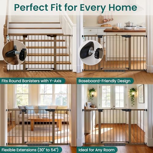 Cumbor 30-54" Extra Wide Baby Gate, Dual Lock & Auto Close Dog Gate Brown - Image 6