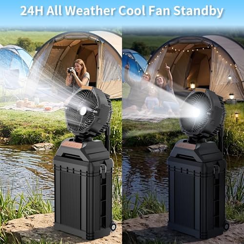 WESTTREE Misting Fan Portable Rechargeable with 4 Gal Large Bucket, Mist Fan with Retractable Handle & Oscillating Mister Outdoor Camping Cooling Fan for Patio/Beach/Fishing/Golf/Travel Essentials - Image 6