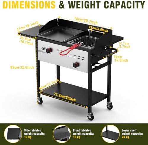 BESTFIRE Propane Griddle with Deep Fryer Combo 33000 BTU 2 Burner Gas Grill - Image 2
