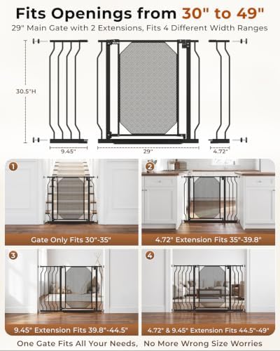 30-49" Baby Gate for Stairs, Auto Close Dog Gate Indoor, Black - Image 2