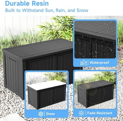 200 Gallon Resin Deck Box, Outdoor Storage Box, Waterproof UV Resistant，Weatherproof Organizer for Patio Furniture Cushions, Pool Accessories, Garden Tools, Indoor & Outdoor Use, Black - Image 5