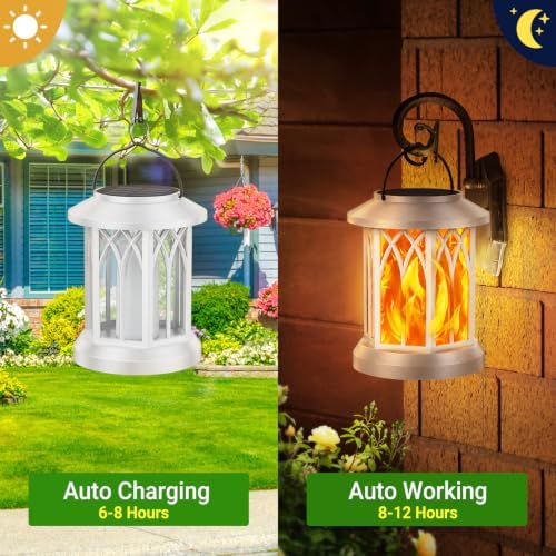 KOOPER 4 Pack Solar Lantern Outdoor Lights, Upgraded Flickering Flame Solar Lanterns Lights Outdoor Waterproof, Hanging Lantern Decorative, Solar Powered Lanterns for Yard Patio Garden Decor (White) - Image 3