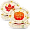 Qyeahkj 50 PCS Thanksgiving Oval Paper Plates Large 11” Disposable Fall Autumn Party Decorations Harvest Maple Leaf Supplies Favor for Home Kitchen Serving Dish Holiday Party Tableware Set by Qyeahkj