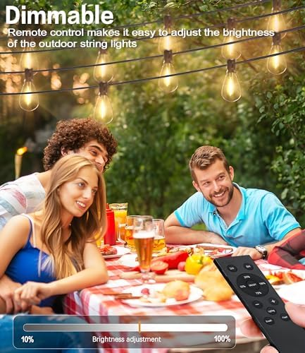 Tenmiro 50FT LED Outdoor String Lights with Remote,16+ 1 Shatterproof Bulbs Waterproof and Dimmable Patio Lights for Porch, Garden, Backyard, Deck, Balcony, Hanging Lighting Decor - Image 5