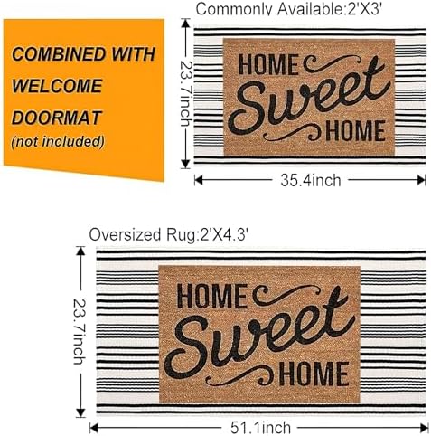 Black and White Striped Outdoor Rug 24"x51" Fall Layering Front Porch Rug - Image 4