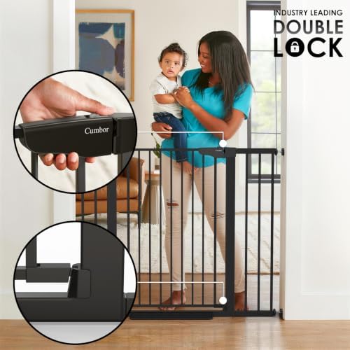 Cumbor 36" Extra Tall Baby Gate, 30-46" Dog Gate Indoor Black - Image 4