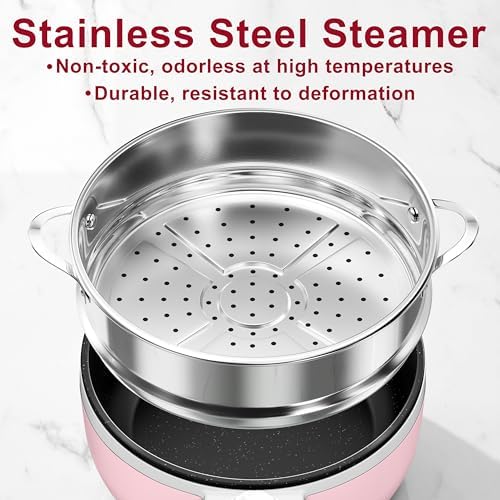 Dezin Electric Pot with Steamer, 1.5L Non-Stick Portable Hot Pot Electric - Image 3