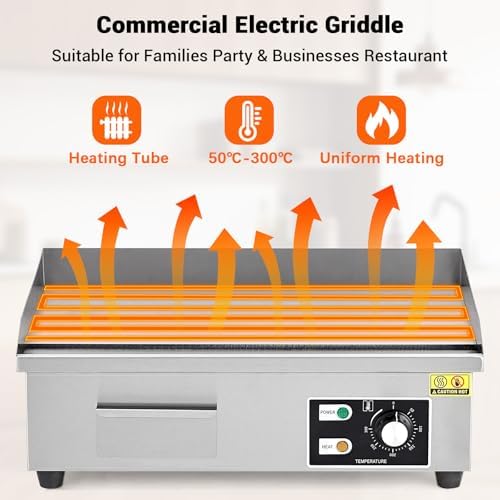 Takywep 21" Commercial Electric Griddle, Stainless Steel Countertop Griddle, Electric Flat Top Grill With Shovel Brush, Restaurant Teppanyaki Grill Cooking Equipment, Temperature Control 50°C - 300°C - Image 5