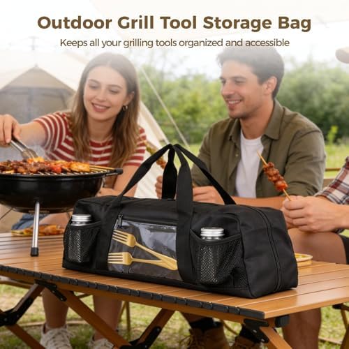 Grill Tool Storage Bag, Outdoor BBQ Utensil Holder for Barbecue Tool up to 20", Large Grill Utensil Storage Caddy with Pockets, BBQ Accessories Case Container for Camping, Bag Only, Black - Image 2