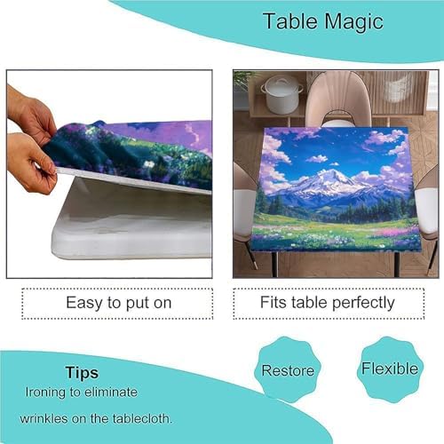 Outdoor Table Cloths with Elastic, Mountain Majesty Pattern Printed on Stain Resistant Fitted Table Cover Square, Perfect for Meals Coffee Guest Dinners, Fit for 52" x 52" Square Tables - Image 3