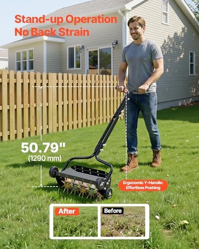 VEVOR Lawn Aerator, 18 in Manual Push Spike Aerator with 4 Wheels & Handle, Heavy Duty Grass Aerators, Supports 40 lbs Added Weight, Rolling Lawn Aeration Tool for Garden Yard Aeration Soil Health - Image 5