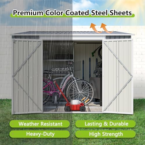 Thanaddo 6x8FT Lean to Shed Metal Outdoor Storage Sheds with Floor Frame,Large Tool&Lawn Mower Shed with Two Lockable Doors for Garden Backyard Patio Storage,Outside Waterproof Storage Shed - Image 5