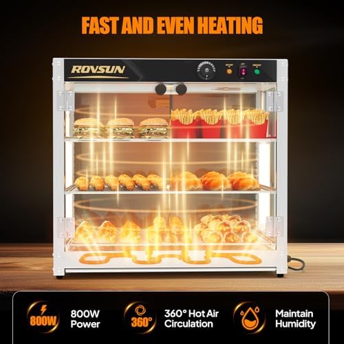 ROVSUN 3-Tier Commercial Food Warmer, 27" Pizza Warmer Food Warmer Display with LED Adjustable Lighting Glass Door Removable Shelves, Countertop Electric Food Warmer for Buffet Restaurant 110V 800W - Image 2