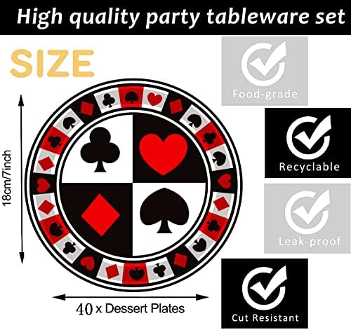 40 Pcs Casino Party Supplies Poker Paper Plates 7" Casino Party Plates for Casino Night Game Theme Card Playing Club Heart Poker Night Las Vegas Birthday Party Decorations (Poker) - Image 3