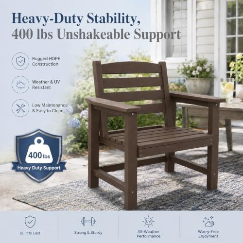 Patio Dining Chairs Set of 2, All-Weather HDPE Outdoor Dining Chair with High Back, Stackable Heavy Duty 400 lbs Lawn Armchair for Backyard Deck Porch Table, Coffee - Image 3