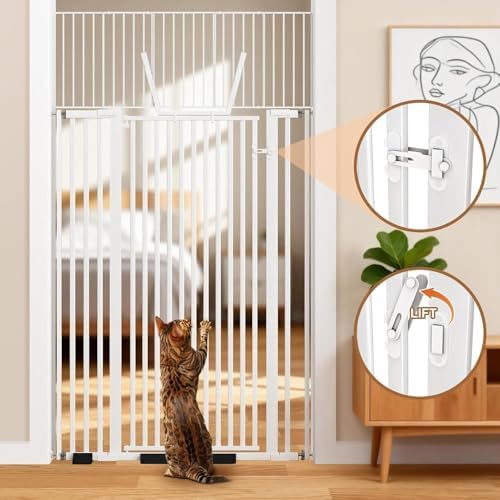 71" Extra Tall Pet Gate, 30-41" Wide Auto Close Tall Dog Gate with Extension Kits, No Drilling Pressure Mounted Cat Gate for Doorway, Stairs, Kitchen, Hallway - Image 4