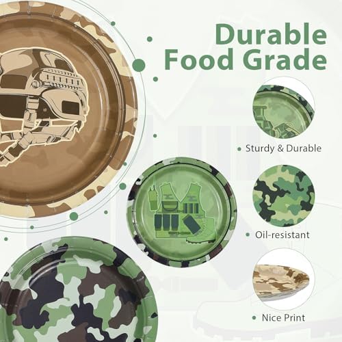 60Pcs Camo Army Birthday Party Paper Plates 7 Inch Disposable Heavy Duty Camo Military Dessert Plates Camouflage Military Decorations for Soldier Boys Men Army Hunting Birthday Party Supplies - Image 2