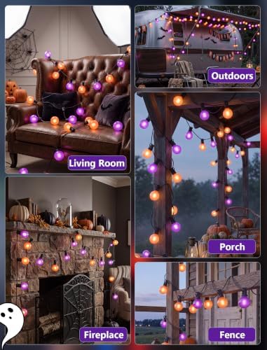 Orange and Purple Halloween Lights Outdoor, 25Ft 27 G40 Shatterproof Bulbs - Image 6