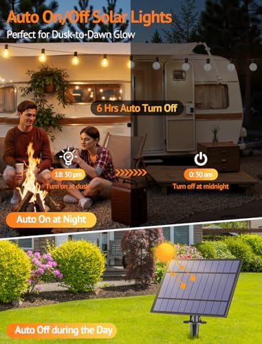 Larkvue 100FT(4x25FT) Solar String Lights with Remote, 43 G40 Bulbs, Black - Image 5