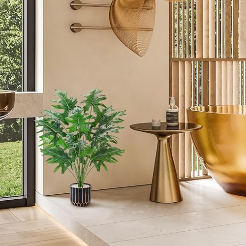 Der Rose 28" Artificial Plants Indoor, Philodendron Plant in Black Gold Pot - Image 4