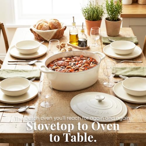 Larder & Vine 8 qt Oval Enameled Cast Iron Dutch Oven Pot, White - Image 6