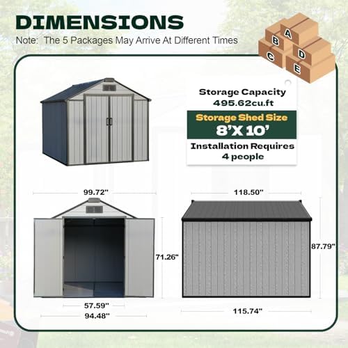 8 x 10 FT Resin Outdoor Storage Shed with Floor, Plastic Garden Shed - Image 2