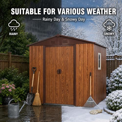 6x6 FT Outdoor Metal Storage Shed with Lockable Sliding Doors,Foundation - Image 2