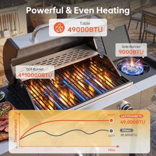 LazySunsets 4-Burner Propane Grill 49,000 BTU Stainless Steel,Silver - Image 6