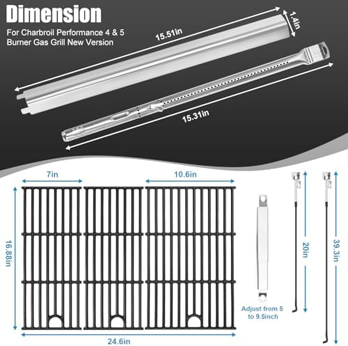 Uniflasy Grill Replacement Parts for CharBroil Performance 4-Burner 463365021 463365724 463351021 463352521 463354021 for Charbroil 463365021-73 - Image 3