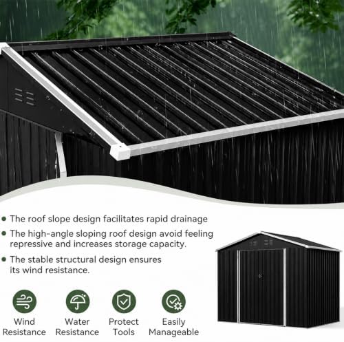 Aoxun 8x6 FT Shed Outdoor Storage Shed with Floor Black - Image 6