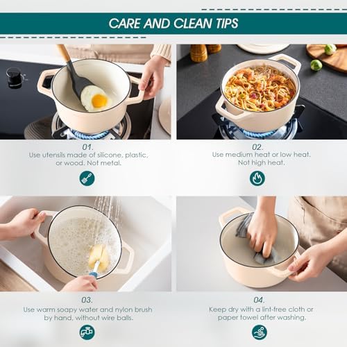 vancasso 2.5 Qt Enameled Cast Iron Dutch Oven with Lid, Cream - Image 6