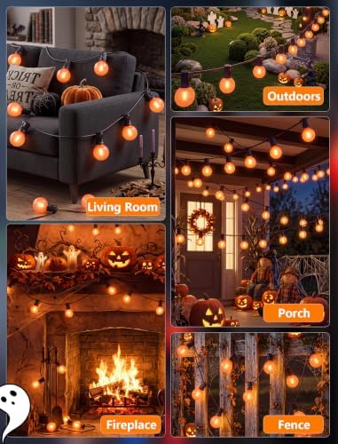 25Ft LED Outdoor Halloween Decorations Lights, 25 G40 Orange Globe Bulbs - Image 7