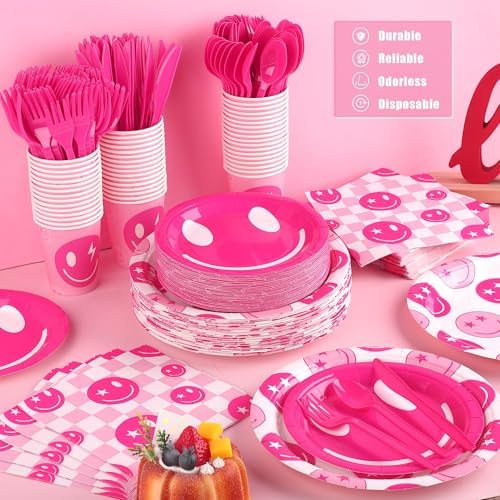 Kochorie 350 PCS Preppy Smiley Face Party Supplies Set for 50 Guests Includes Preppy Party Plates Cups Napkins Utensils for Birthday, Smiley Face Theme, Preppy Party Decorations Disposable Tableware - Image 4