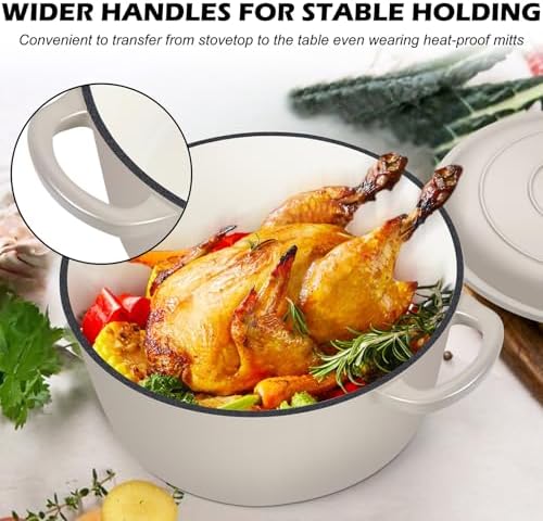 TeamFar 5Qt Dutch Oven, Enameled Cast Iron Dutch Oven with Lid&Dual Handles - Image 3
