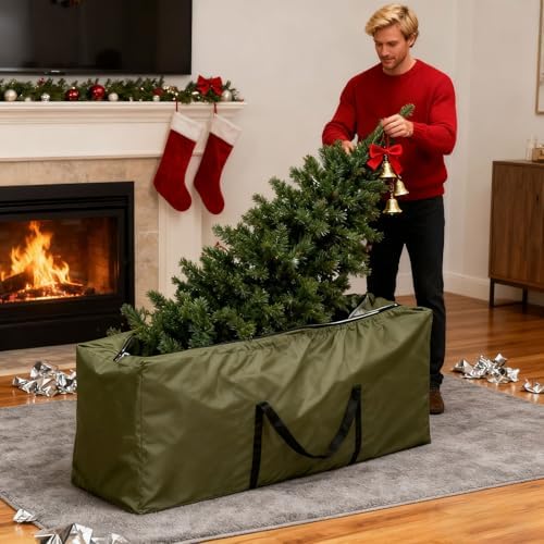 Patio Waterproof Extra Large Protective Zippered Outdoor Cushion Furniture Storage Bag with Handles, Waterproof Heavy Duty 210D Oxford Fabric, Christmas Tree Storage Bag (Green_C) - Image 2