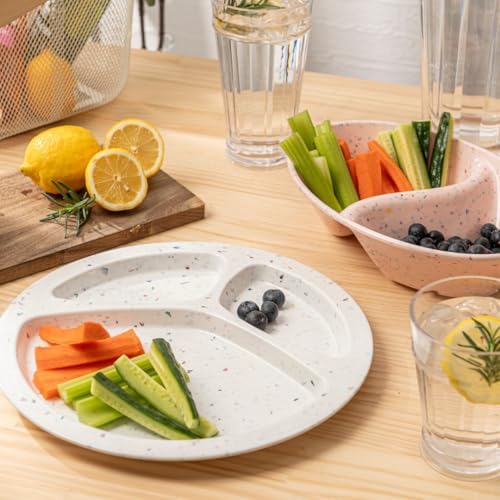 bzyoo 11-Inch Divided Plates Set of 2, 100% Melamine Portion Control Plates for Adults & Kids, Modern Confetti Pattern, BPA-Free & Dishwasher Safe, Ideal for Camping, RV, and Daily Use (White) - Image 6