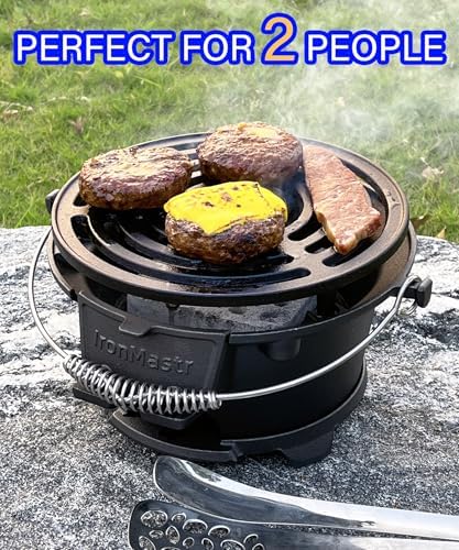 IronMaster Hibachi Grill, 100% Cast Iron, Tabletop Small Portable Charcoal Grill for Outdoor Camping - 2 Heights, Air Control, Coal Door, Ideal for 2 People - Image 3