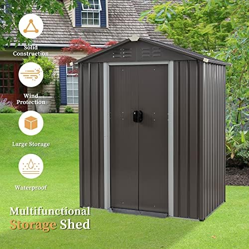 Vongrasig 5 x 3 x 6 FT Outdoor Storage Shed, Metal Tool Shed Clearance Garden Steel Shed with Side Window and Lockable Door Waterproof Tool Shed for Backyard Patio, Lawn (Gray) - Image 4