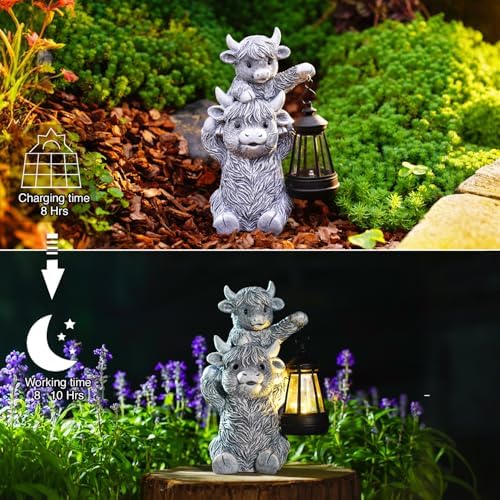 Goodeco Highland Cow with Solar Lantern Garden Statue - Image 5