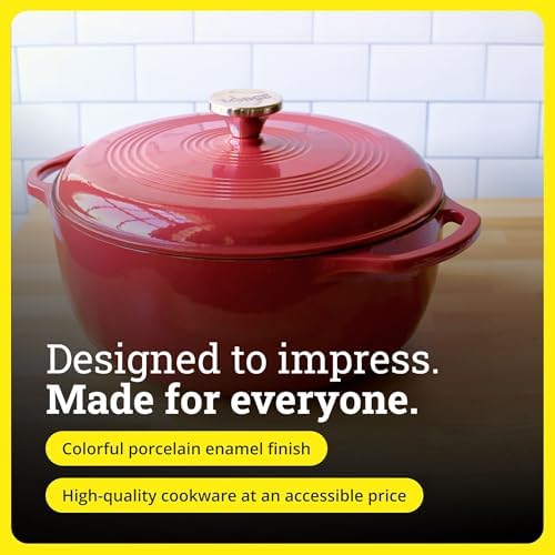 Lodge Essential Enamel Cast Iron Dutch Oven, 6 Quart, Cranberry - Image 6