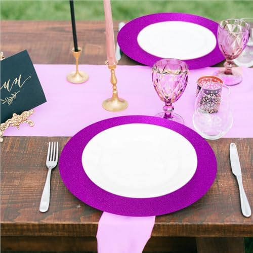 30 PCS Purple Paper Placemats Round Place Mat Glitter Disposable Paper Charger Doilies Tablemats for Birthday Wedding Halloween Banquet Party Dinner Table Decor(13x13inch) - Image 5