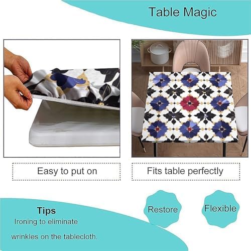 Fitted Tablecloth with Elastic Edge, Moroccan Trellis Pattern Printed on Fade Resistant Card Table Cover, Suitable for Home Dining Camping BBQ, Fit for 28" x 28" Square Tables - Image 3