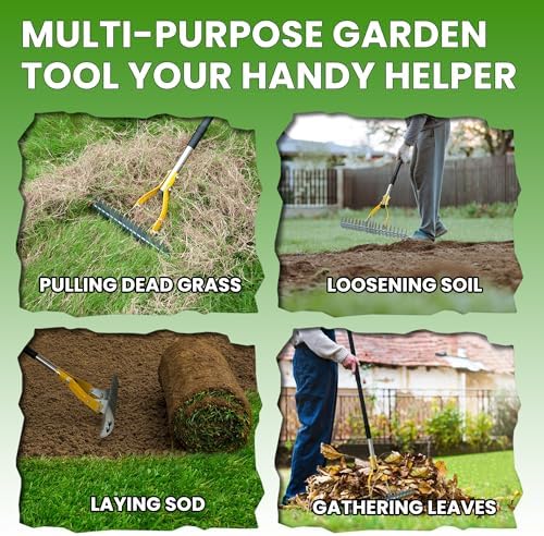 Thatch Rake for Lawn with 74inch Handle, 15 inch Dethatcher Rake for Grass to Cleaning Dead Grass, Efficient Steel Metal Rake for Dethatching, Heavy Duty Thatching Rakes for Garden, Yard - Image 6