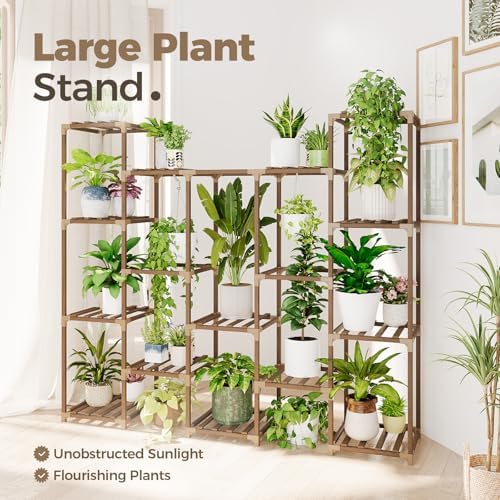 Bamworld Large Hanging Plant Stand Indoor Tall Plant Shelf Outdoor 14 Pots - Image 4